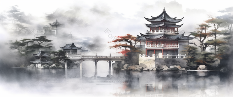 山水河流树木黑白淡彩意境中国风水墨画,插画/手绘图,插画/手绘图库,插画/手绘图下载,插画/手绘